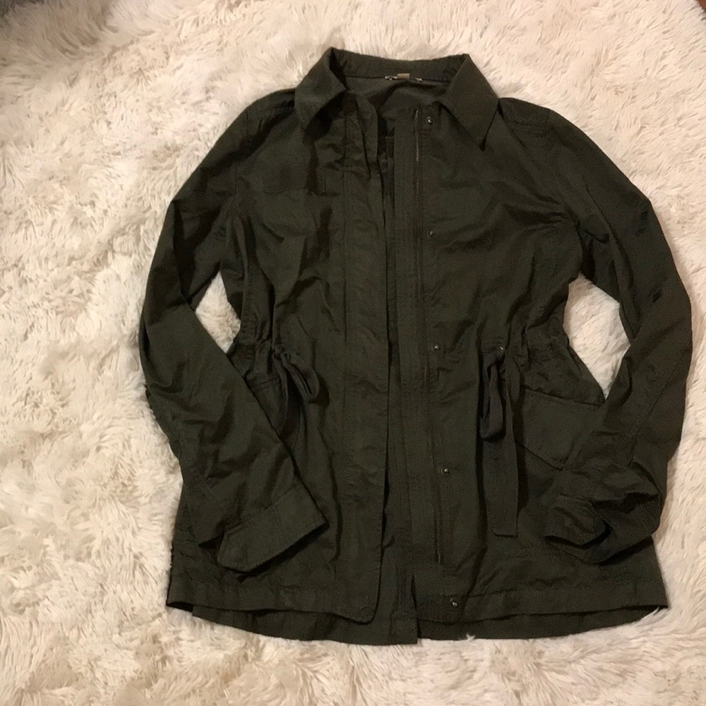 Army green utility jacket.